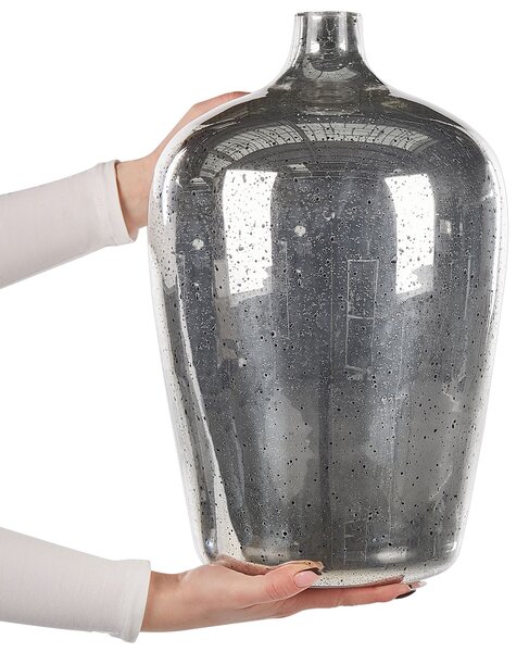 Dekoratívna váza strieborná čierna sklo lesklý maľovaný povrch 40 cm na kvety moderný glamour štýl dekorácie doplnky