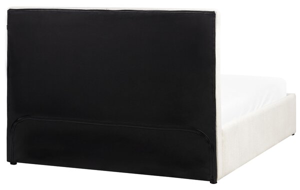 Posteľ krémová biela látkové čalúnenie polyester 160 x 200 cm s čelom a úložným priestorom moderný štýl spálňa