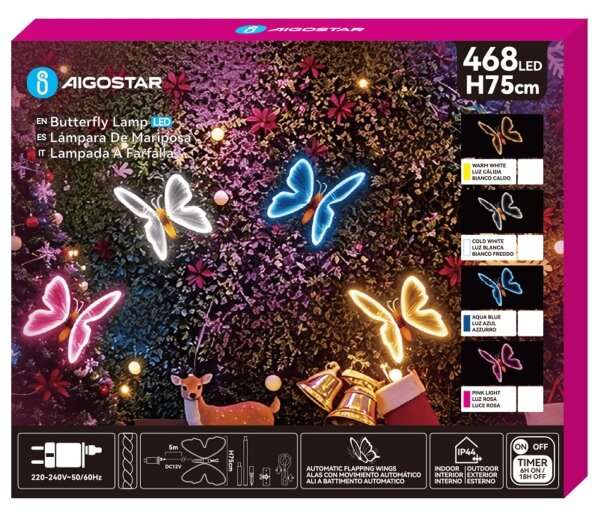 Aigostar - LED vonkajšia vianočná dekorácia 504xLED IP44 studená biela motýľ