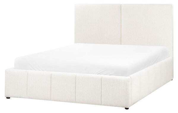 Posteľ krémová biela látkové čalúnenie polyester 160 x 200 cm s čelom a úložným priestorom moderný štýl spálňa