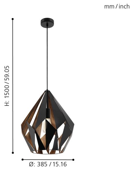 Eglo 49878 - Závesné svietidlo CARLTON 1 1xE27/60W/230V