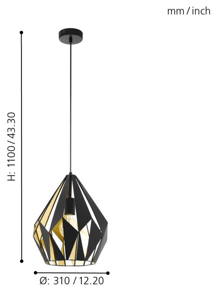 Eglo 49931 - Závesné svietidlo CARLTON 1 1xE27/60W/230V
