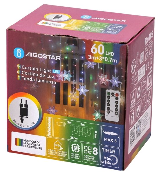 Aigostar - Vianočný LED reťaz do exteriéru 60xLED/8 funkcií 6x0,7 m IP44 viacfarebný + DO