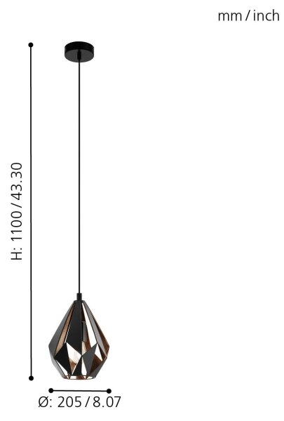 Eglo 49997 - Luster na lanku CARLTON 1xE27/60W/230V