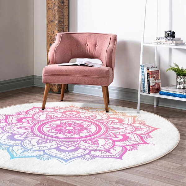 Bielo-ružový prateľný okrúhly koberec vhodný pre robotické vysávače ø 120 cm Comfort – Mila Home