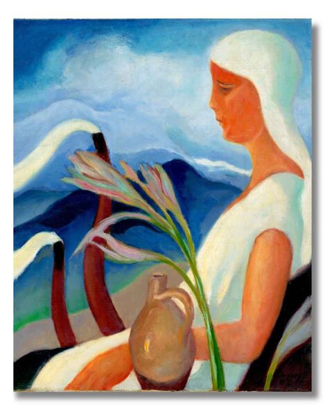 Obraz Zolo Palugyay - Dievča v bielom s továrenskými komínmi - L (70x50cm) 69€