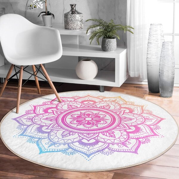 Bielo-ružový prateľný okrúhly koberec vhodný pre robotické vysávače ø 120 cm Comfort – Mila Home