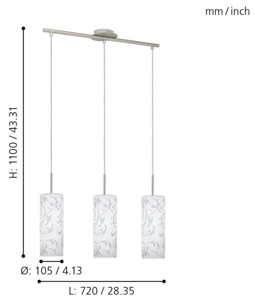 EGLO 90048 - Luster závesný AMADORA 3xE27/60W/230V
