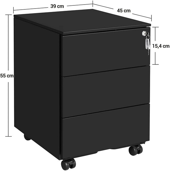 SONGMICS Mobilná kartotéka čierna 3 zásuvky 39 x 55 x 45 cm