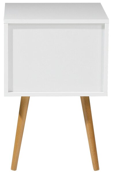 Nočný stolík biely 61 x 40 cm svetlé drevené nohy s 2 zásuvkami škandinávsky dizajn