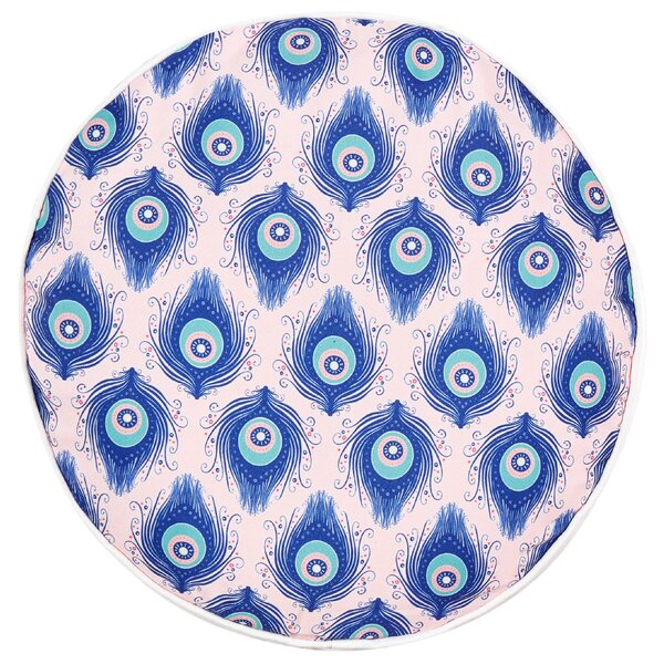 Sada 2 záhradných vankúšov modrá a ružová so vzorom pávieho peria polyester ø 40 cm moderné vodoodolné vankúše