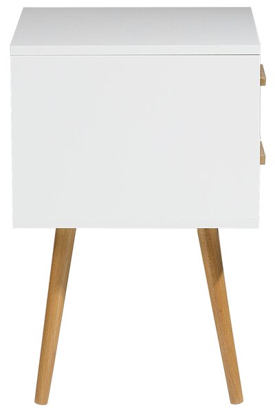 Nočný stolík biely 61 x 40 cm svetlé drevené nohy s 2 zásuvkami škandinávsky dizajn