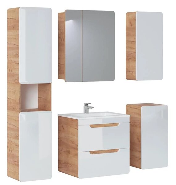 Comad Závesná kúpeľňová skrinka so zrkadlom Aruba 841 2D dub craft zlatý