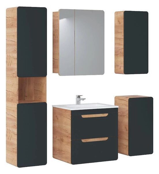 Comad Závesná kúpeľňová skrinka so zrkadlom Aruba 841 2D dub craft zlatý