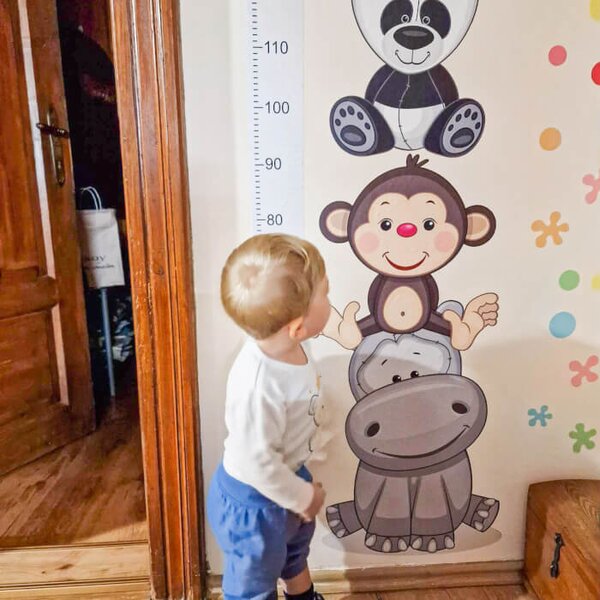 INSPIO-textilná prelepiteľná nálepka - Sivý samolepiaci detský meter na stenu