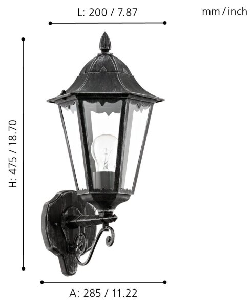 Eglo 79267 - Vonkajšie nástenné svietidlo NAVEDO 1xE27/60W/230V IP44