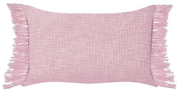 Sada 2 dekoratívnych vankúšov ružová bavlna 40 x 60 cm obdĺžnikový tvar jednofarebná bez vzoru so strapcami moderný štýl doplnky