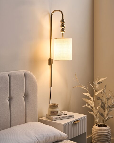 Nástenná lampa mosadzná železo s bielym tienidlom mid-century modern štýl obývačka spálňa