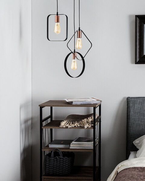 Závesná lampa čierna kov PVC 3 otvorené tienidlá geometrický tvar na strop moderný industriálny štýl osvetlenie obývačka jedáleň