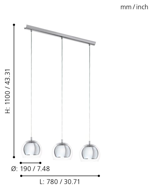 Eglo 94593 - Luster ROCAMAR 3xE27/60W/230V