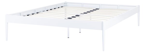 Posteľ biela kovová 140 x 200 cm lamely z preglejky minimalistický industriálny dizajn spálňa