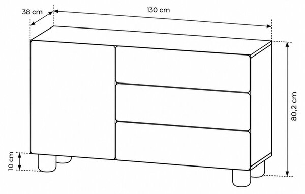 KOMODA TORINO d3s DUB VICENZA 130 CM