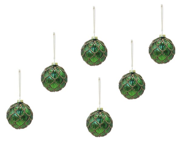 Sada 6 ks vianočných ozdôb GREEN SPARK sklenené 8 cm, zelené