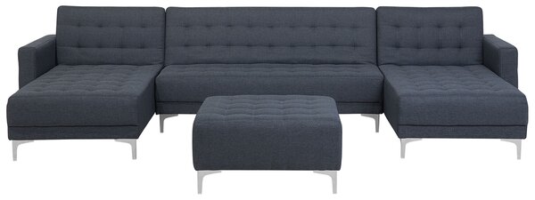 Rohová rozkladacia pohovka tmavosivá látková moderná 5-miestna modulárna v tvare U s ležadlami a taburetom