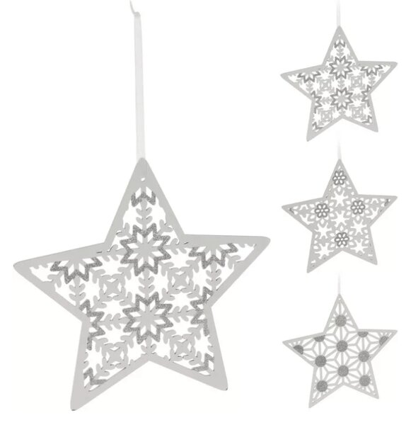 Vianočná závesná hviezda GLITTER STAR 22 cm, biela