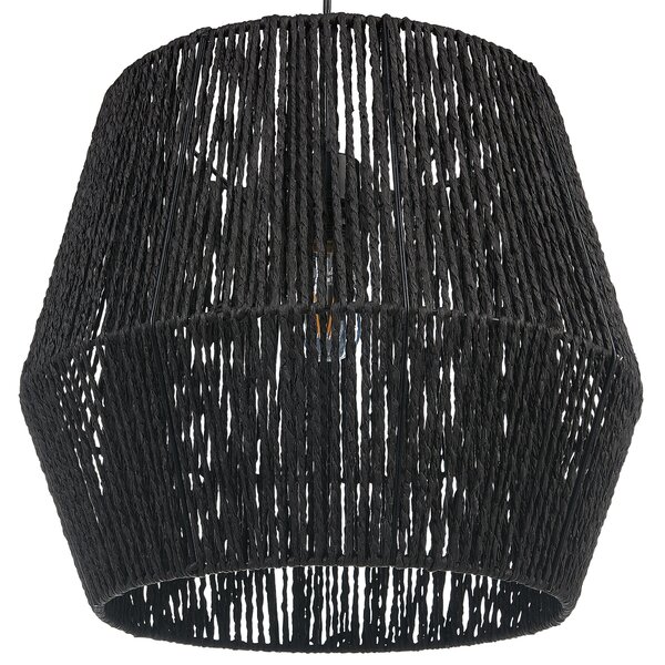 Závesná lampa čierna tienidlo z papierového výpletu prírodné materiály nastaviteľný kábel boho dizajn osvetlenie