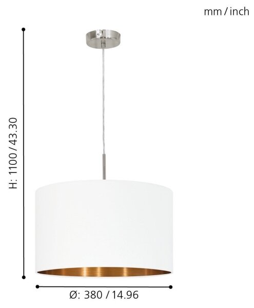 Eglo 95044 - Závesné svietidlo PASTERI 1xE27/60W/230V