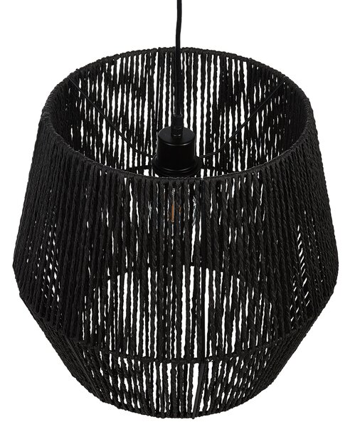 Závesná lampa čierna tienidlo z papierového výpletu prírodné materiály nastaviteľný kábel boho dizajn osvetlenie