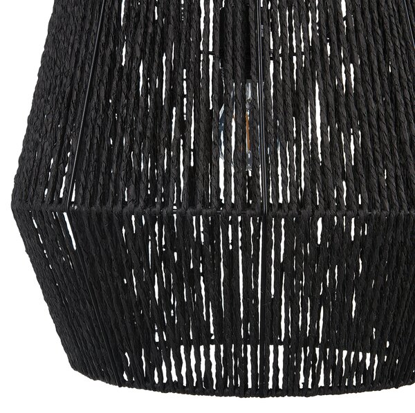 Závesná lampa čierna tienidlo z papierového výpletu prírodné materiály nastaviteľný kábel boho dizajn osvetlenie