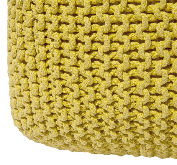 Puf taburetka žltá štvorcová bavlnená 50 x 50 cm pletená podnožka výplň z polystyrénového granulátu