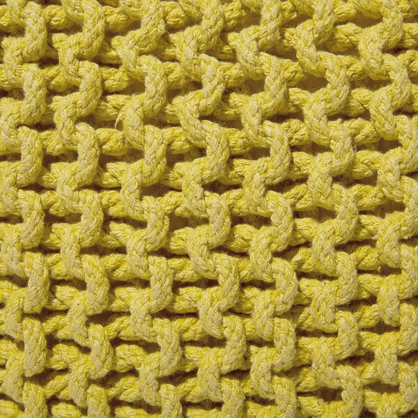 Puf taburetka žltá štvorcová bavlnená 50 x 50 cm pletená podnožka výplň z polystyrénového granulátu