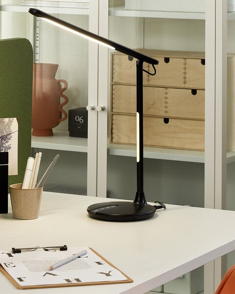 Kancelárska stolná LED lampa čierna kovová hliníková dvojitý dotykový spínač moderné osvetlenie do kancelárie