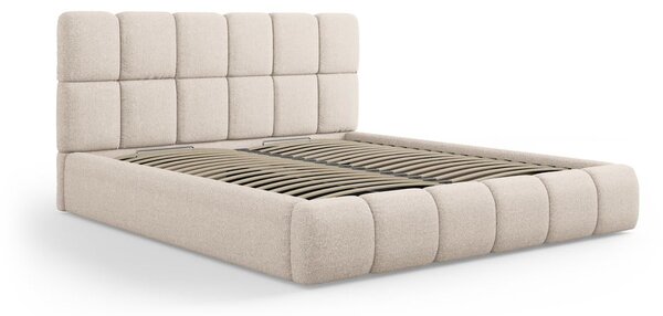 Béžová čalúnená dvojlôžková posteľ s úložným priestorom s roštom 160x200 cm Bellis – Micadoni Home