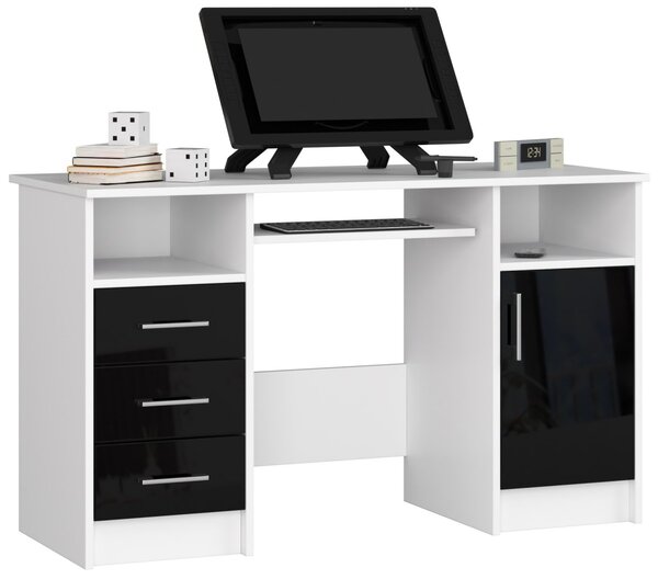 Ak furniture Volně stojící psací stůl Ana 124 cm bílý/černý - lesk