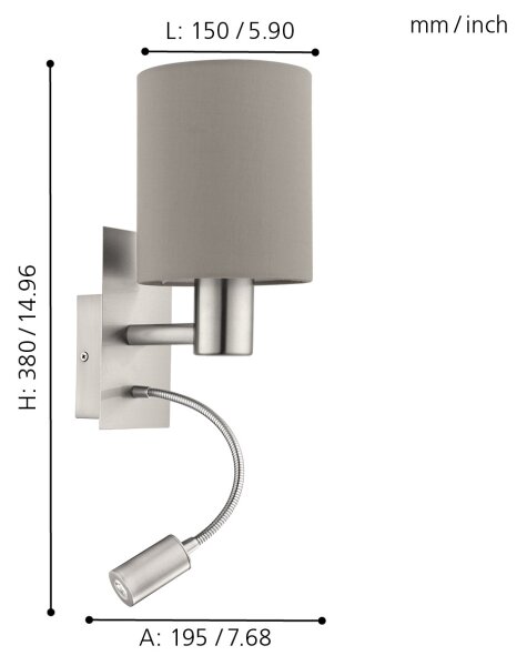 Eglo 96478 - LED Flexibilné svietidlo PASTERI 1xE27/40W+LED/3,8W taupe