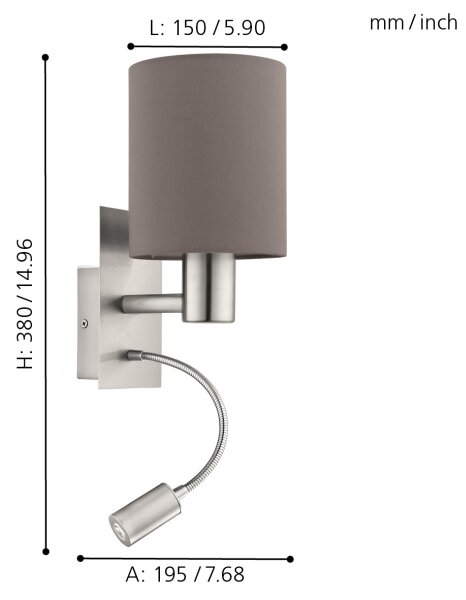 Eglo 96481 - LED Flexibilné svietidlo PASTERI 1xE27/40W+LED/3,8W šedá