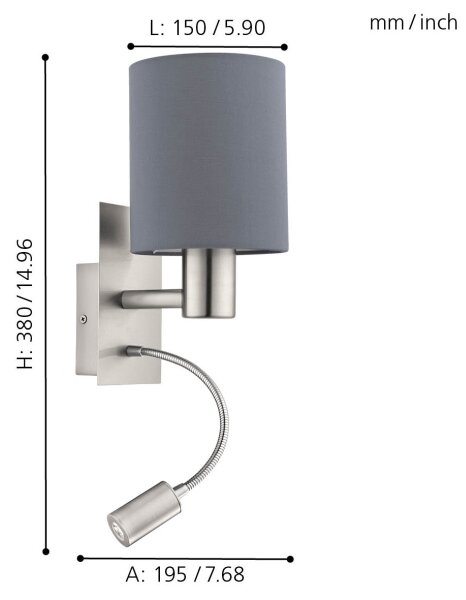 Eglo 96479 - LED Flexibilné svietidlo PASTERI 1xE27/40W+LED/3,8W šedá