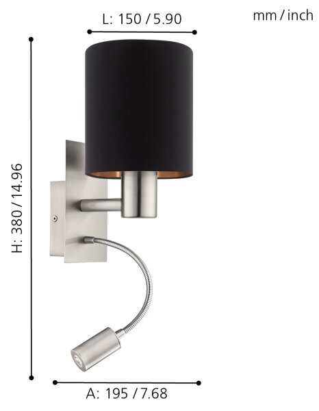 Eglo 96483 - LED Flexibilné svietidlo PASTERI 1xE27/40W+LED/3,8W čierna