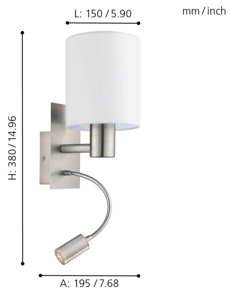 Eglo 96477 - LED Flexibilné svietidlo PASTERI 1xE27/40W+LED/3,8W biela