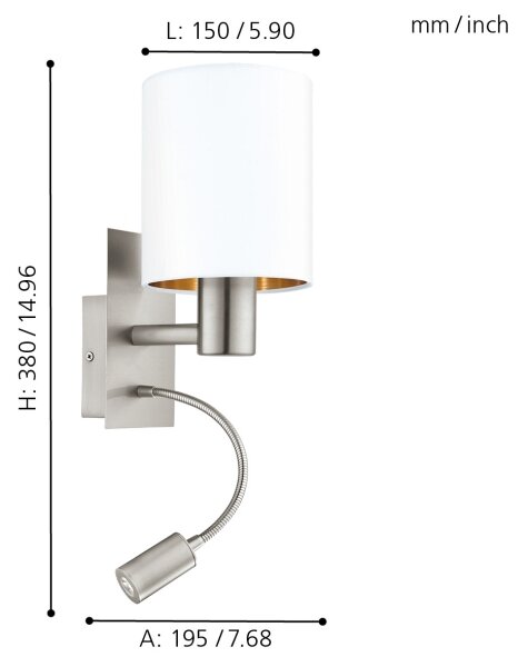 Eglo 96484 - LED flexibilné svietidlo PASTERI 1xE27/40W+LED/3,8W biela