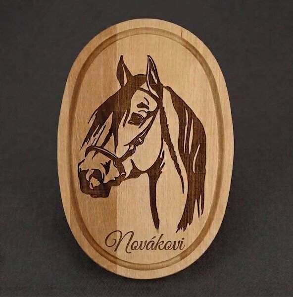 AMADEA Drevená servírovacia doska - podnos oválne kôň, masívne drevo, 30 cm