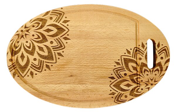 AMADEA Drevená servírovacia doska - podnos oválne mandala, masívne drevo, 38 cm