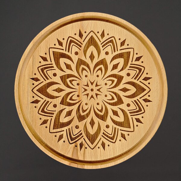 AMADEA Drevená servírovacia doska - podnos mandala, masívne drevo, 30 cm
