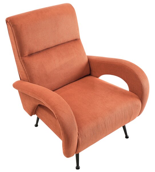 Kreslo oranžové menčestrové čalúnenie opierky na ruky čierne kovové nohy retro štýl