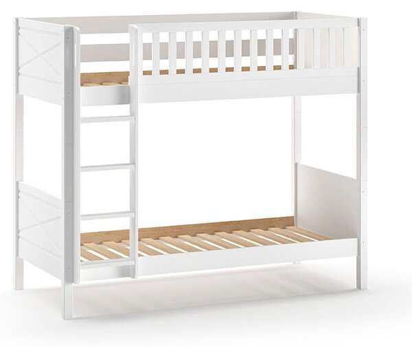 Biela poschodová detská posteľ z borovicového dreva s úložným priestorom 90x200 cm SCOTT – Vipack