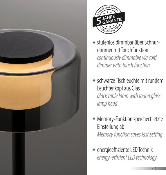 STOLNÁ LED LAMPA, posuvný stmievač, 15/15/33 cm - Interiérové svietidlá